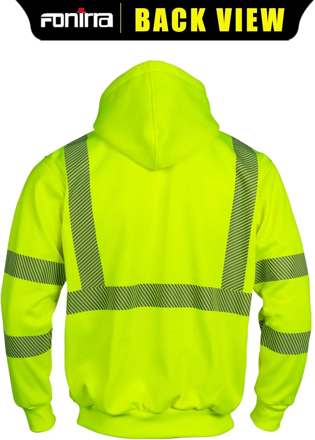 FONIRRA High Visibility Safety Work Hoodie for men Construction Hi Vis Reflective Fleece Sweatshirt with Zipper ANSI Class 3