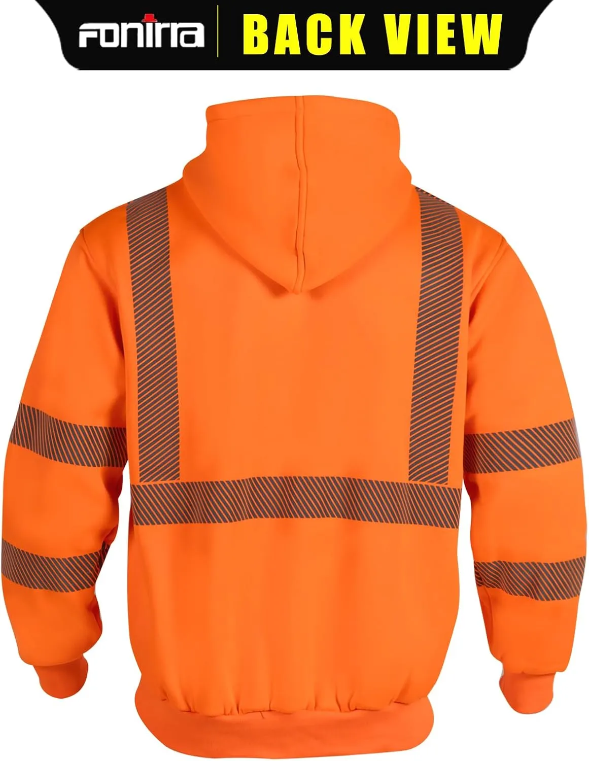 FONIRRA High Visibility Safety Work Hoodie for men Construction Hi Vis Reflective Fleece Sweatshirt with Zipper ANSI Class 3