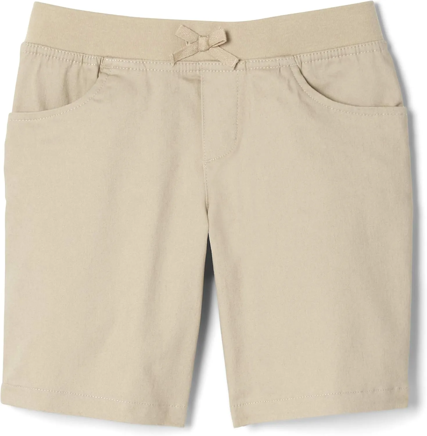 French Toast Girls Pull On Stretch Tie Front Twill Short with Knit Waistband