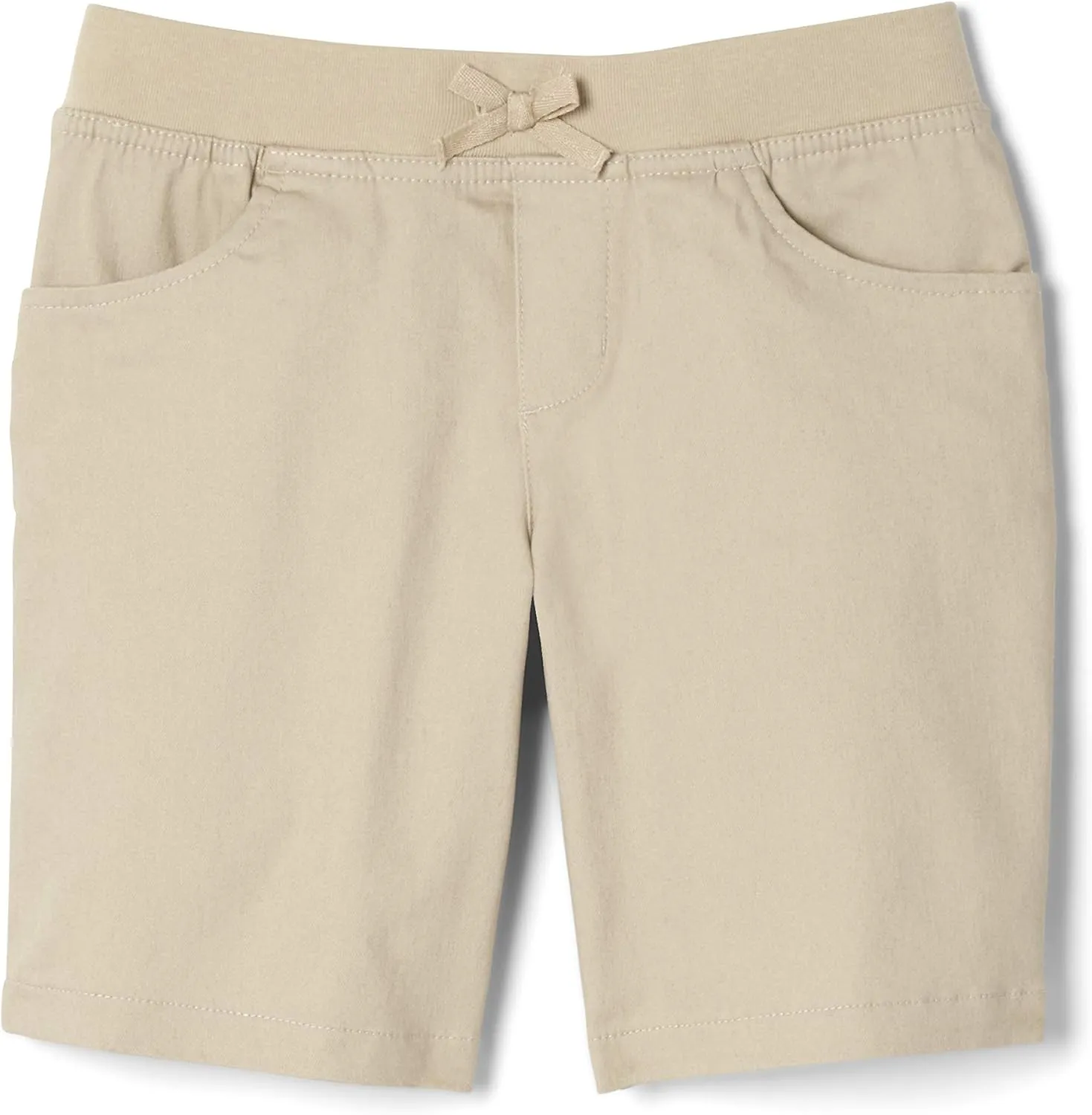 French Toast Girls Pull On Stretch Tie Front Twill Short with Knit Waistband