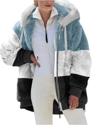 Fuzzy Fleece Jacket Women Plus Size Warm Winter Coats Fluffy Sherpa Hoodie Zip up Casual Cardigan Sweater Outerwear