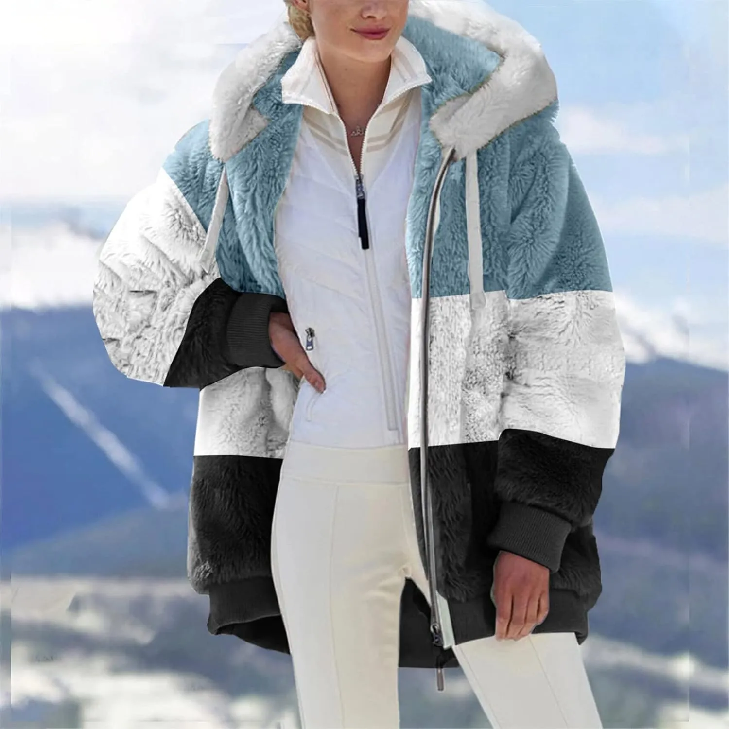 Fuzzy Fleece Jacket Women Plus Size Warm Winter Coats Fluffy Sherpa Hoodie Zip up Casual Cardigan Sweater Outerwear