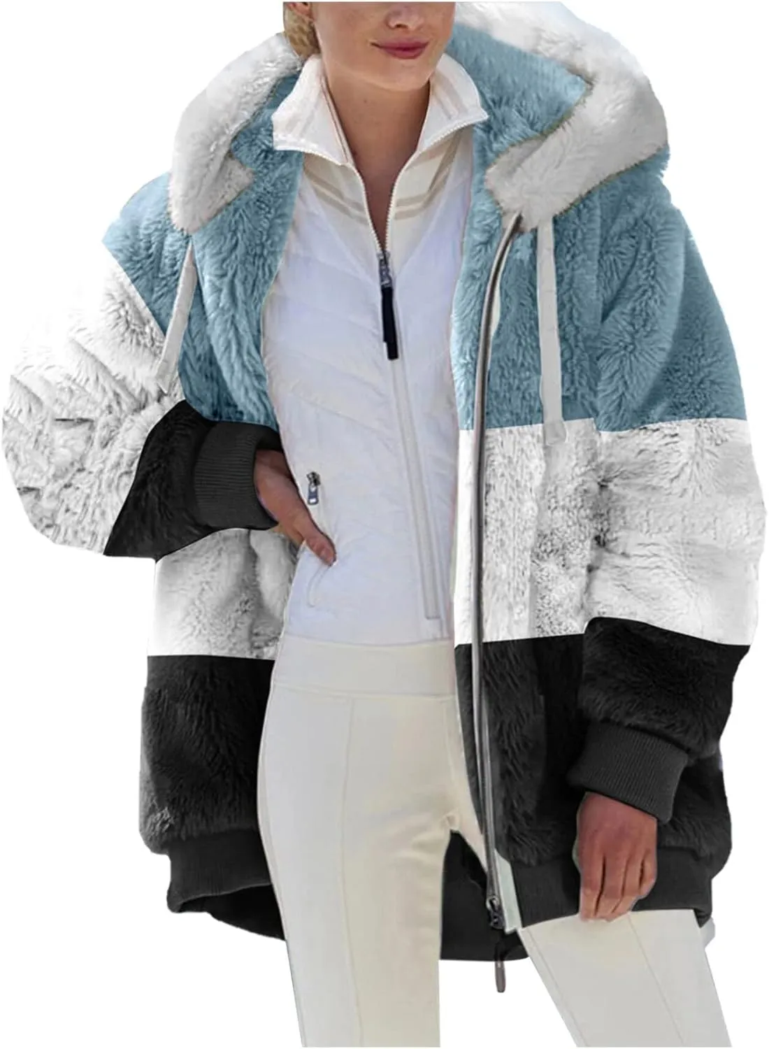 Fuzzy Fleece Jacket Women Plus Size Warm Winter Coats Fluffy Sherpa Hoodie Zip up Casual Cardigan Sweater Outerwear