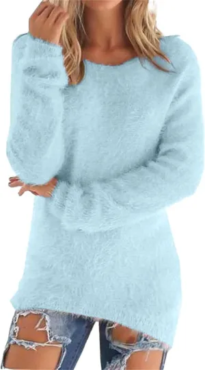 Fuzzy Sweater for Women Fashionable Long Sleeve Pullovers Loose Fluffy Crewneck Sweatshirts Cute Winter Warm Fuzzy