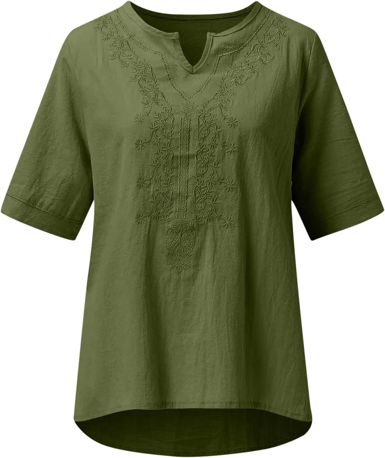 Generic 2024 Embroidered Blouses Womens Mexican Shirts Dressy Casual Short Sleeve Tunic Tops Summer Boho Cotton Linen T-Shirt