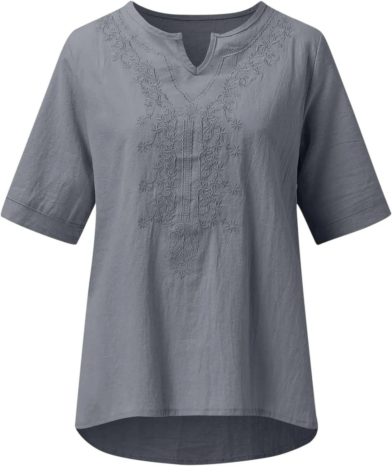 Generic 2024 Embroidered Blouses Womens Mexican Shirts Dressy Casual Short Sleeve Tunic Tops Summer Boho Cotton Linen T-Shirt