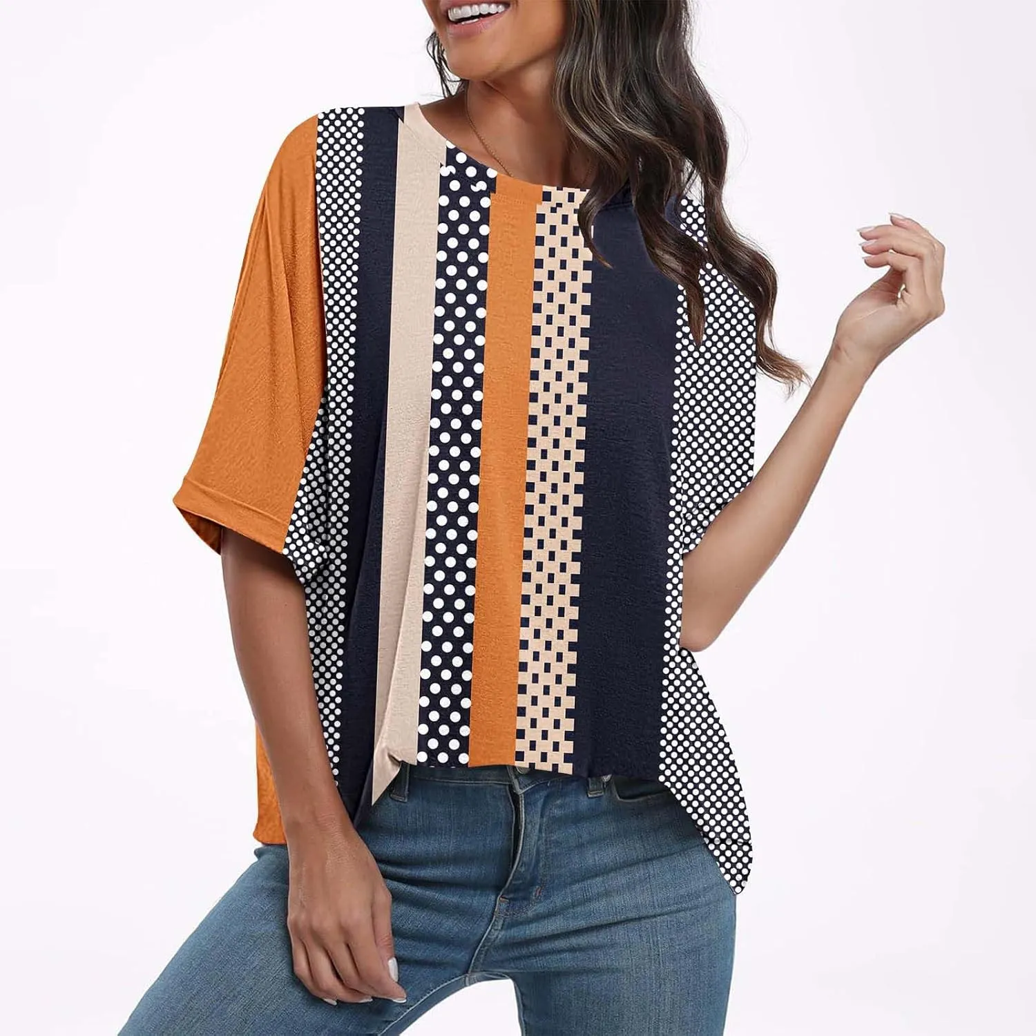 Generic 2024 Oversized T Shirts Womens Striped Shirts Casual Loose Fit Short Sleeve Crewneck Summer Tunic Tops Plus Size Tees