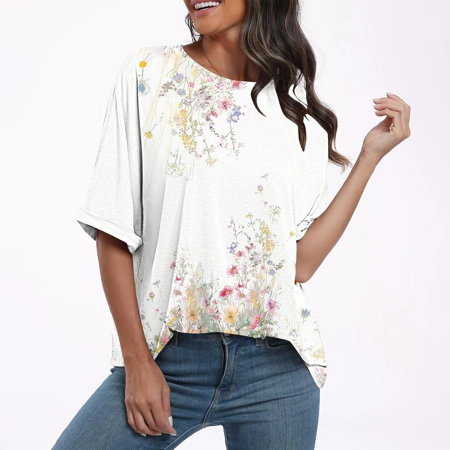 Generic 2024 Oversized T Shirts Womens Striped Shirts Casual Loose Fit Short Sleeve Crewneck Summer Tunic Tops Plus Size Tees