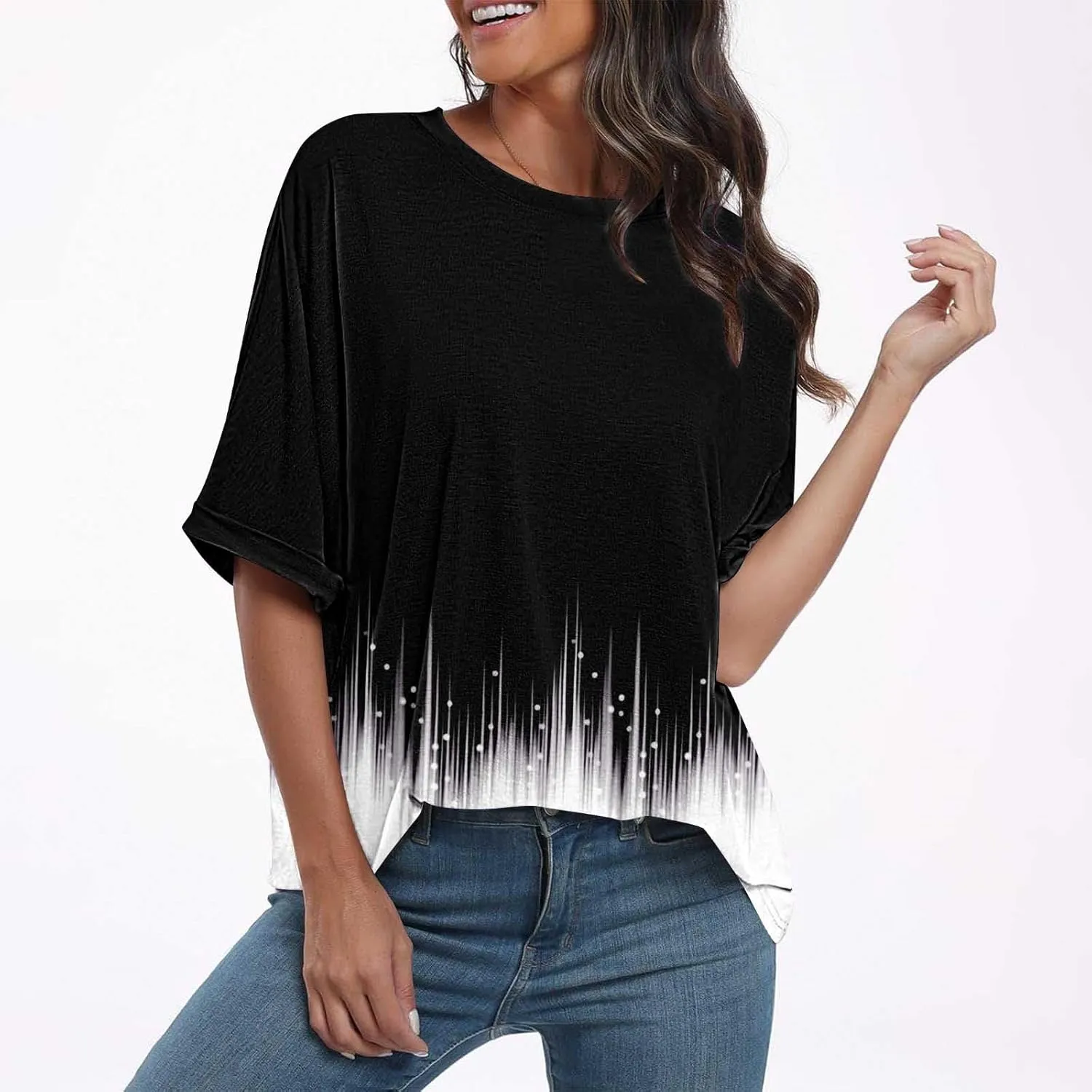 Generic 2024 Oversized T Shirts Womens Striped Shirts Casual Loose Fit Short Sleeve Crewneck Summer Tunic Tops Plus Size Tees