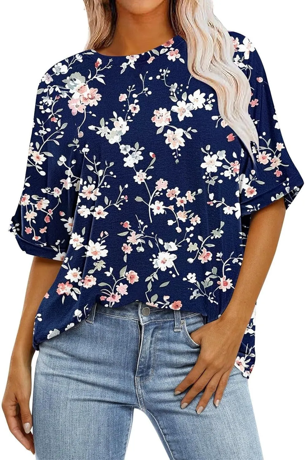 Generic 2024 Oversized T Shirts Womens Striped Shirts Casual Loose Fit Short Sleeve Crewneck Summer Tunic Tops Plus Size Tees