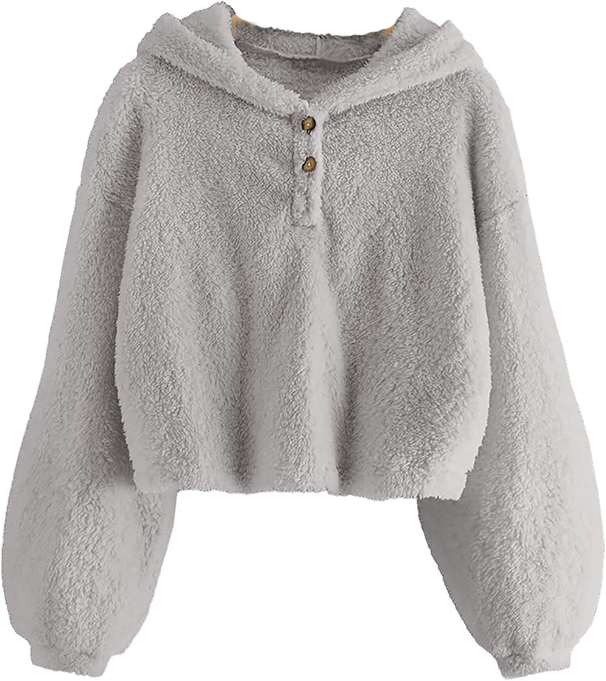 Girl's Fuzzy Hoodies Long Sleeve Warm Loose Button Pullover Oversized Sherpa Jacket Coat Crop Tops Winter Clothes