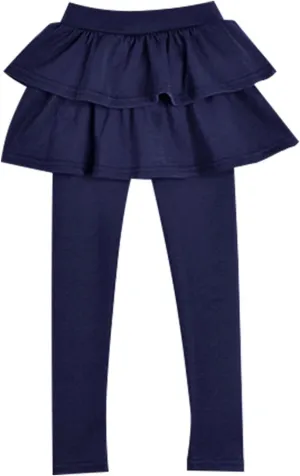 Girls School Unifom Pants Leggings with Skirt Slim Athletic Pants Layered Tiered Pleated Smocked A-Line Skirts