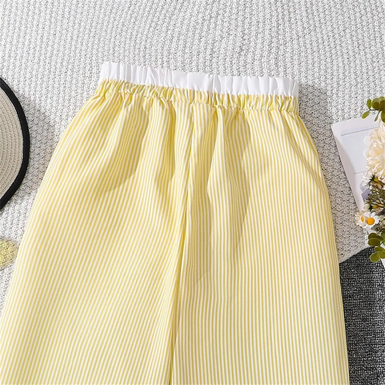 Girls Wide Leg Pants Linen with Pockets Flowy High Waisted Loose Trousers Casual for Kids 6-12Y