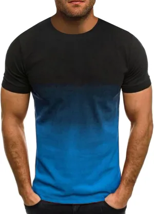 Gradient Color T-Shirts for Men Short Sleeve Dry Fit Crewneck Pullover Gym Sprot Workout Casual Slim Shirts