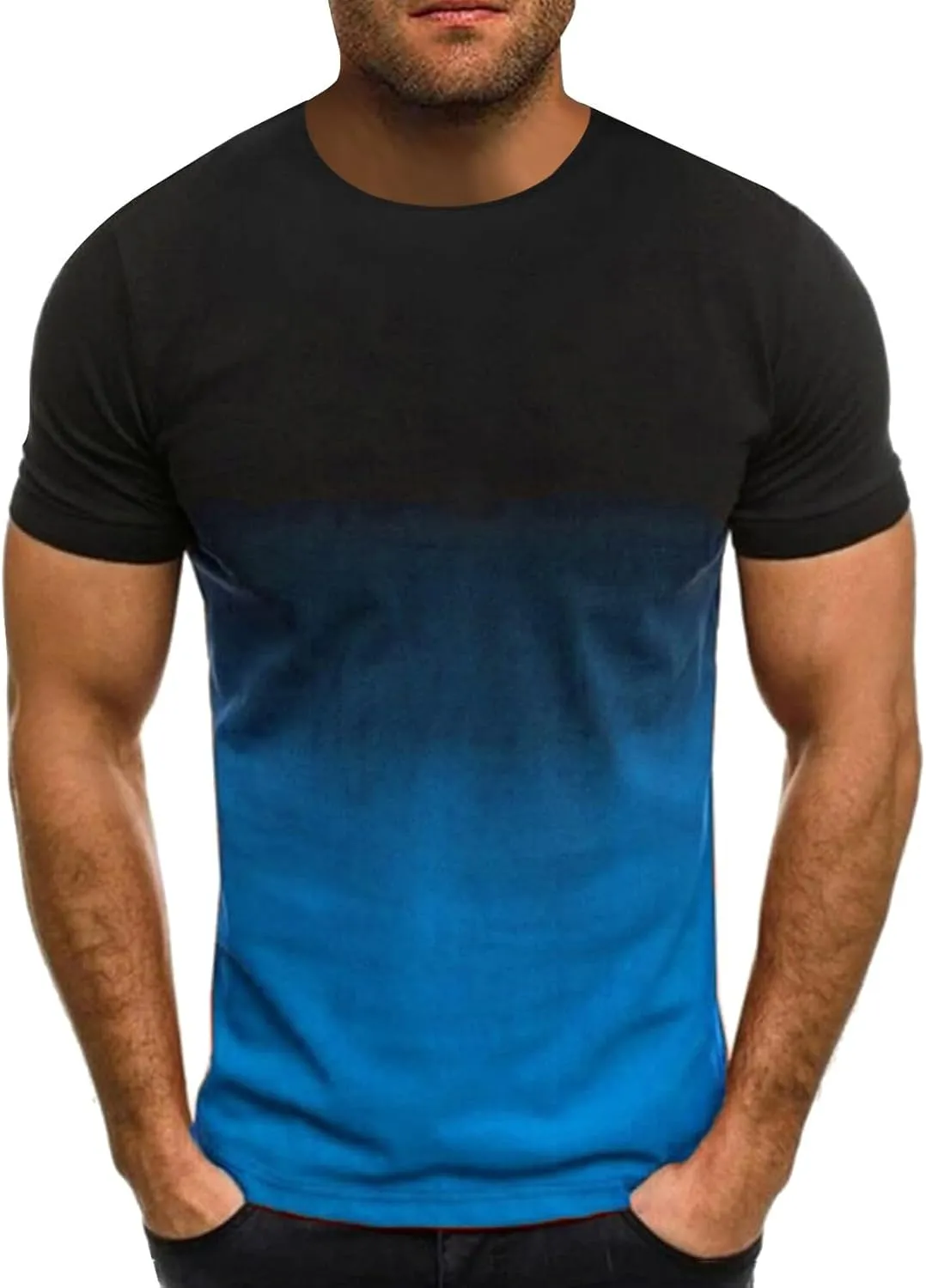 Gradient Color T-Shirts for Men Short Sleeve Dry Fit Crewneck Pullover Gym Sprot Workout Casual Slim Shirts