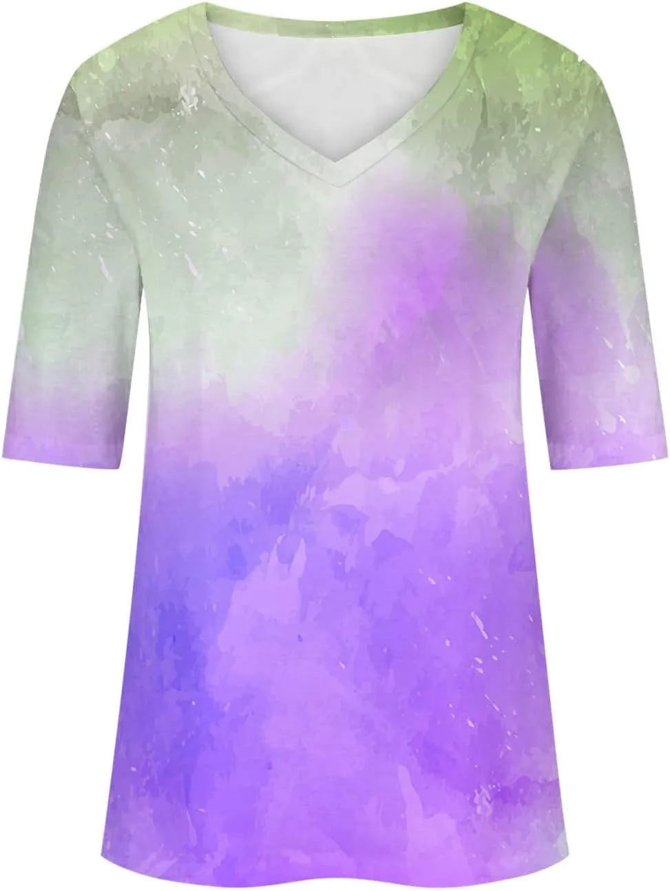 Half Length Sleeve Womens T Shirts Tie Dye Shirt V-Neck Casual Pullover Tops Cute Tees 2025 Spring Summe Soft Clothes