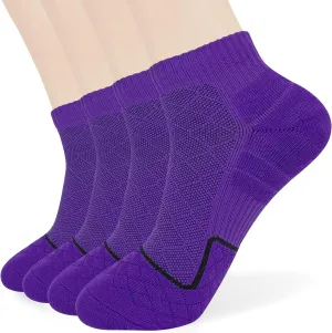 HaloYIYI Men's & Women's Training Sweat Wicking Tech Cushioned Athletic Ankle Socks 4 Pack