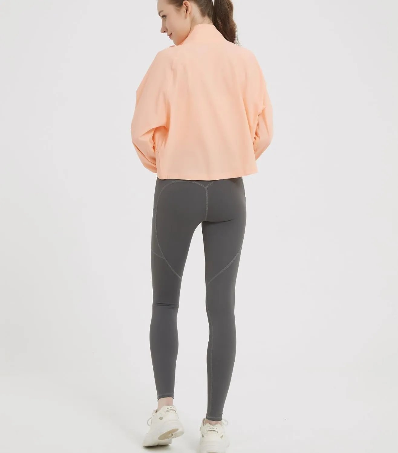 happlan Women's UPF 50  Sun Protection Athletic Running Gym Yoga Long Sleeve Cropped Zip Up Workout Shirt Track Jacket