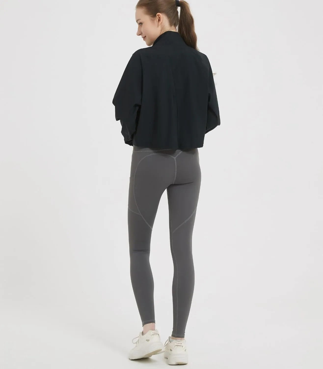happlan Women's UPF 50  Sun Protection Athletic Running Gym Yoga Long Sleeve Cropped Zip Up Workout Shirt Track Jacket