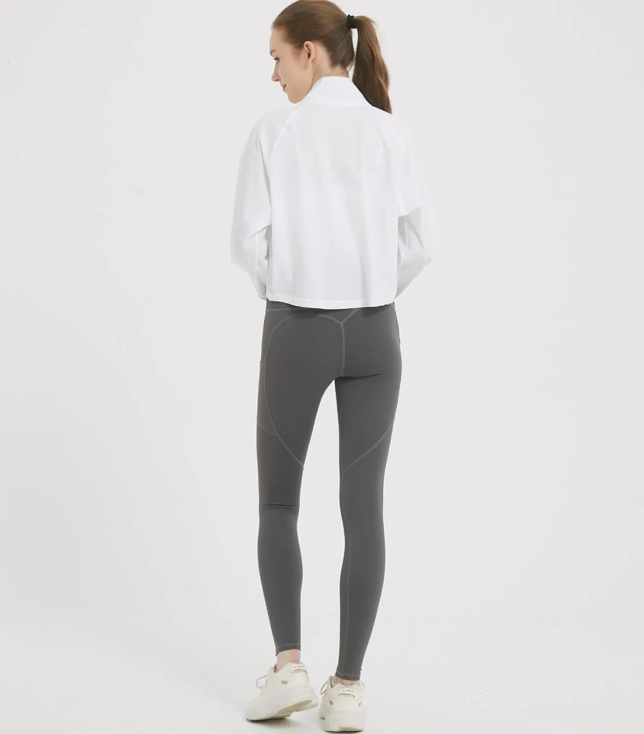 happlan Women's UPF 50  Sun Protection Athletic Running Gym Yoga Long Sleeve Cropped Zip Up Workout Shirt Track Jacket