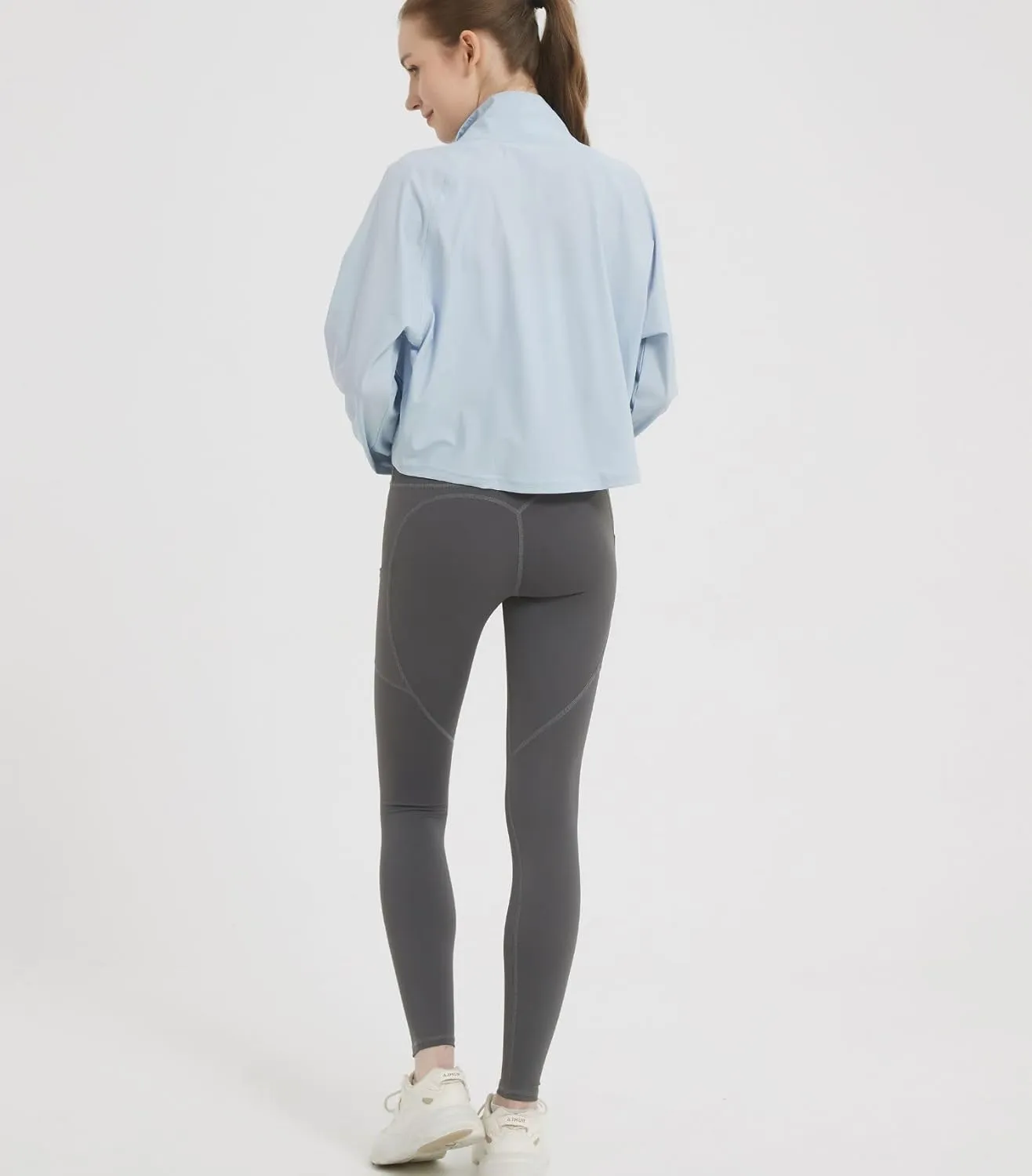 happlan Women's UPF 50  Sun Protection Athletic Running Gym Yoga Long Sleeve Cropped Zip Up Workout Shirt Track Jacket