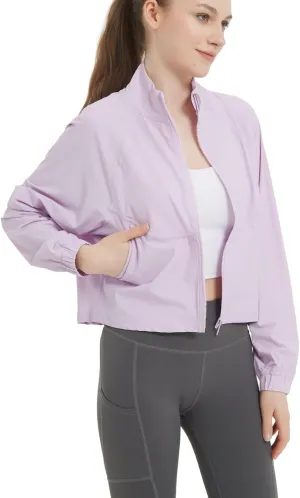 happlan Women's UPF 50  Sun Protection Athletic Running Gym Yoga Long Sleeve Cropped Zip Up Workout Shirt Track Jacket