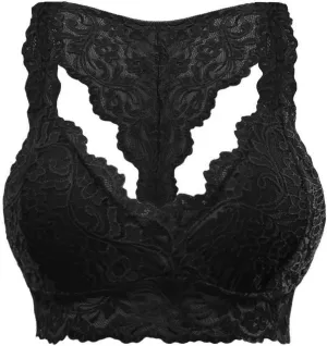 HGps8w Women's Plus Size Lace Bra Removable Padded Sexy Racerback Breathable Bralette Plus Size Sports Bras
