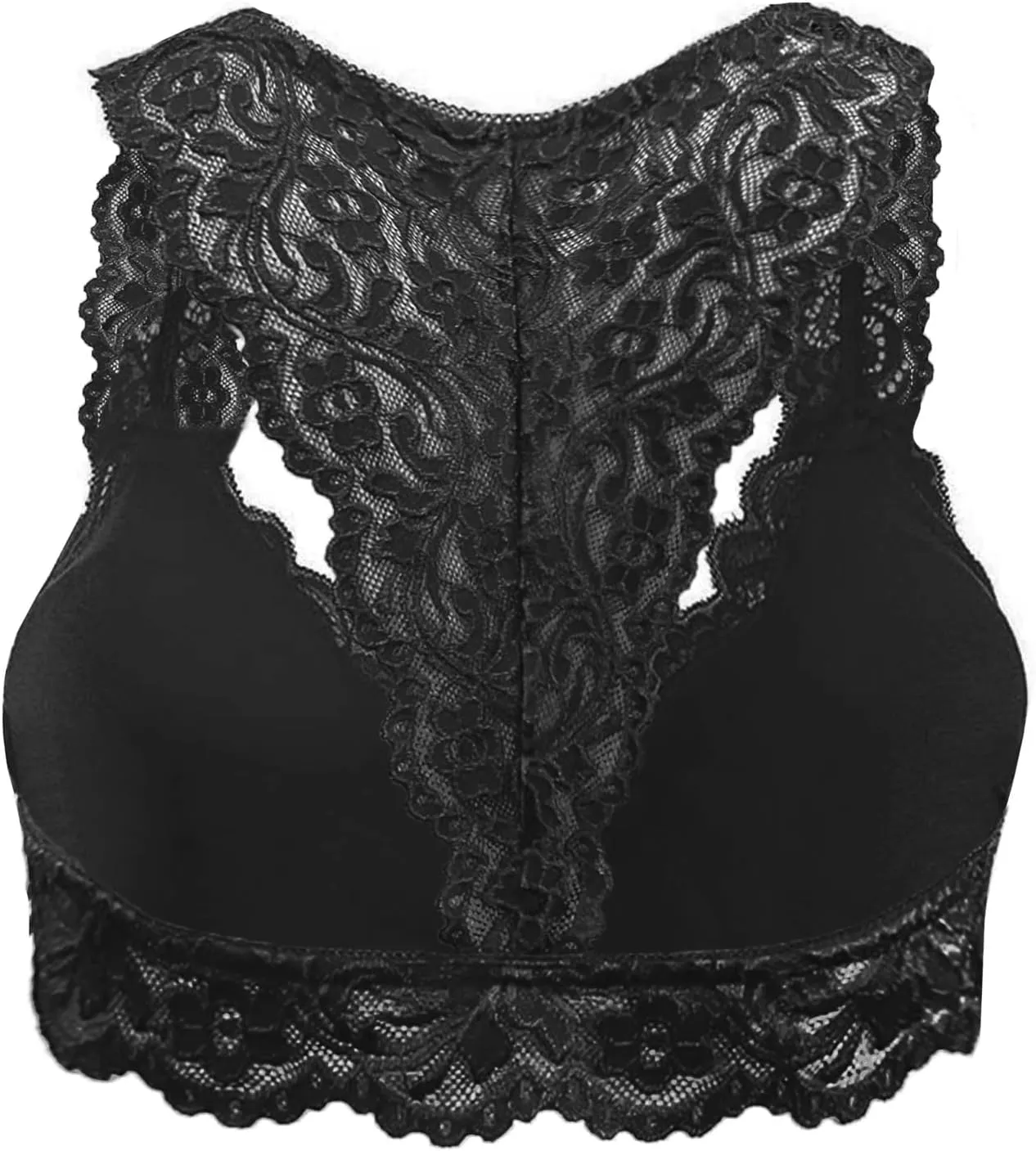 HGps8w Women's Plus Size Lace Bra Removable Padded Sexy Racerback Breathable Bralette Plus Size Sports Bras
