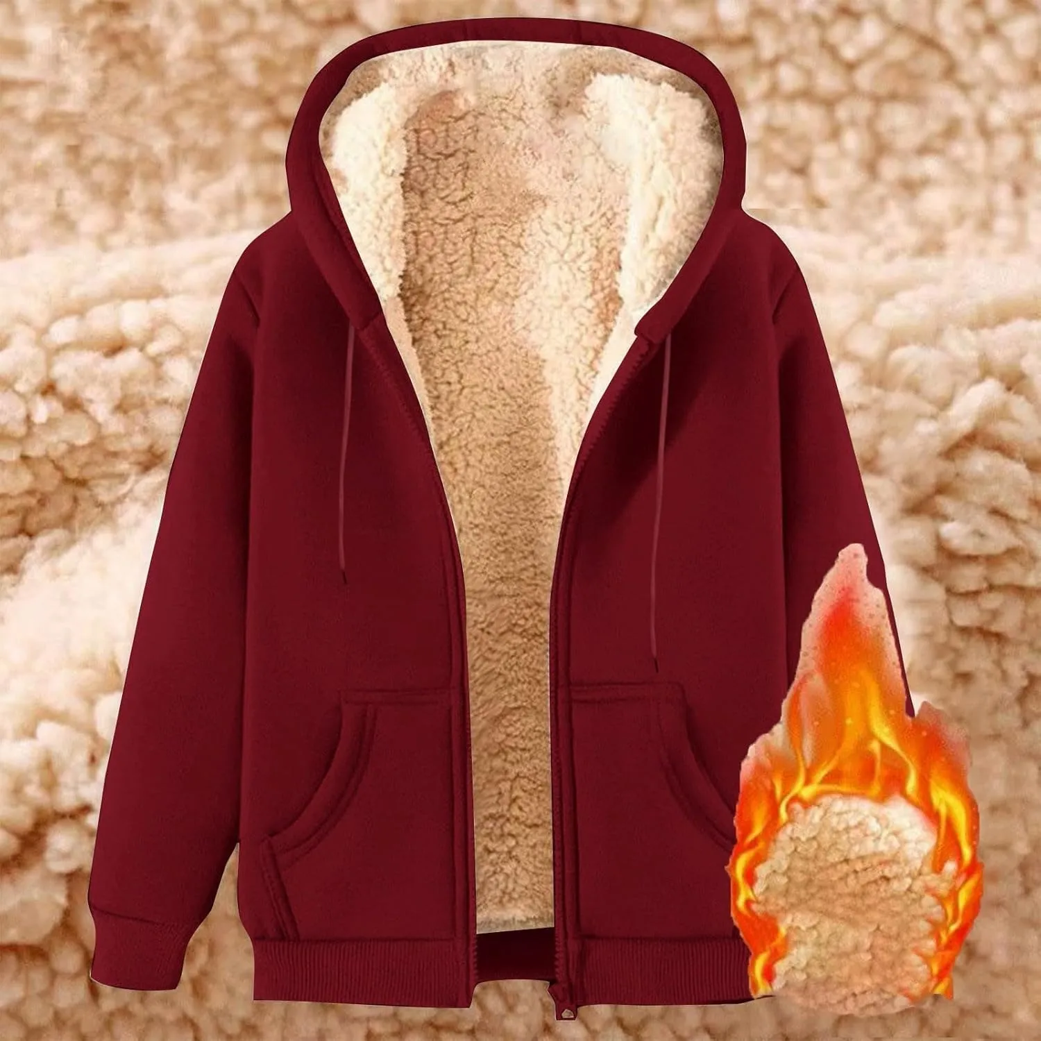 Hoodies for Men Heavyweight Fleece Sweatshirt - Full Zip Up Thick Sherpa Lined Winter Jackets with Pockets