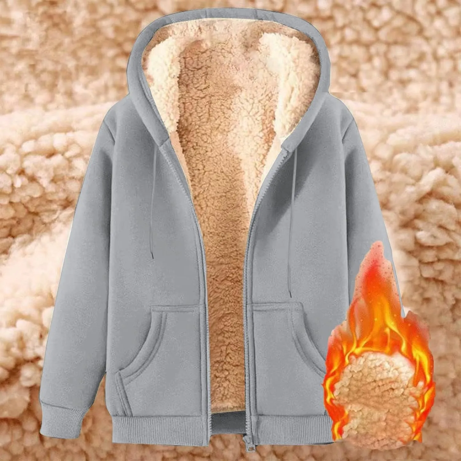 Hoodies for Men Heavyweight Fleece Sweatshirt - Full Zip Up Thick Sherpa Lined Winter Jackets with Pockets