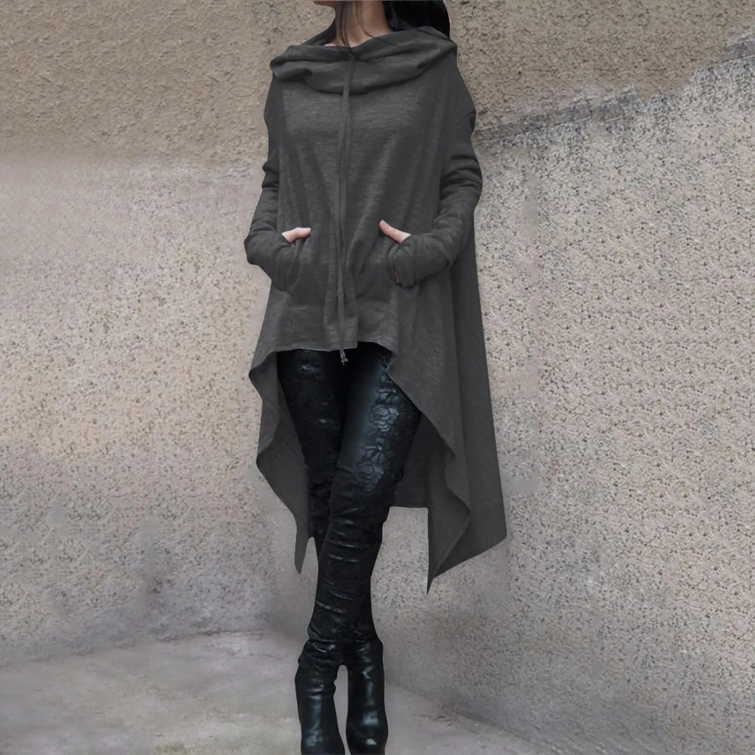 Hoodies for Women Trendy Cowl Neck Hi-Low Hem Sweatshirts Casual Long Sleeve Asymmetric Long Fall Hoodie with Pockets