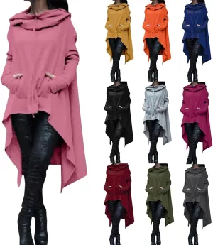 Hoodies for Women Trendy Cowl Neck Hi-Low Hem Sweatshirts Casual Long Sleeve Asymmetric Long Fall Hoodie with Pockets
