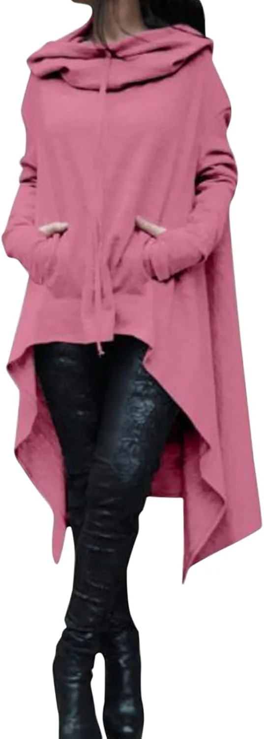 Hoodies for Women Trendy Cowl Neck Hi-Low Hem Sweatshirts Casual Long Sleeve Asymmetric Long Fall Hoodie with Pockets
