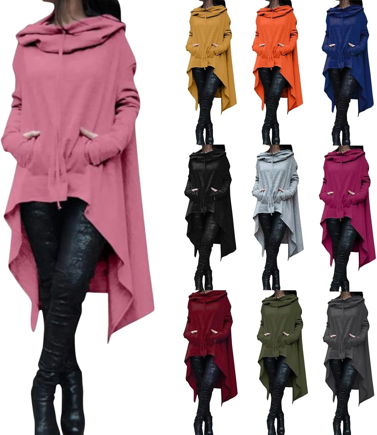 Hoodies for Women Trendy Cowl Neck Hi-Low Hem Sweatshirts Casual Long Sleeve Asymmetric Long Fall Hoodie with Pockets
