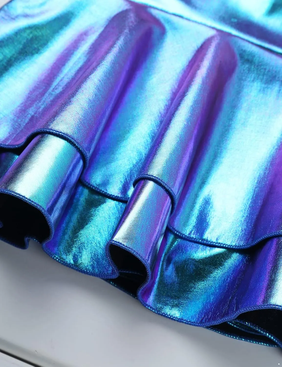 Hularka Women's Shiny Metallic Skirt High Waist Layered Pleated Ruffled Mini Skirt Rave Party Clubwear