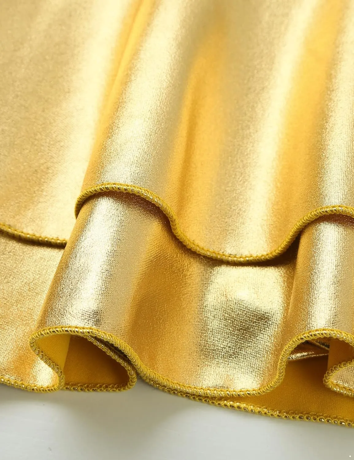 Hularka Women's Shiny Metallic Skirt High Waist Layered Pleated Ruffled Mini Skirt Rave Party Clubwear