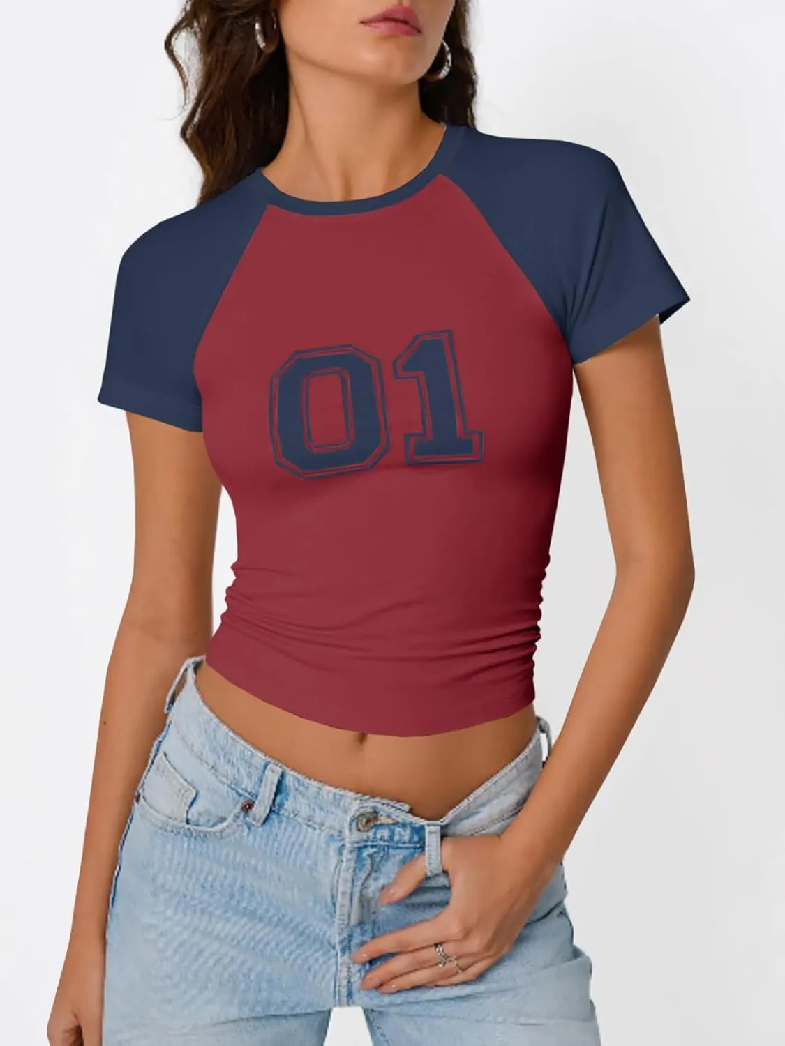 Imily Bela Womens Graphic T Shirt Y2k Baby Tees Summer Letter Print Casual Short Sleeve Slim Fit Crop Tops