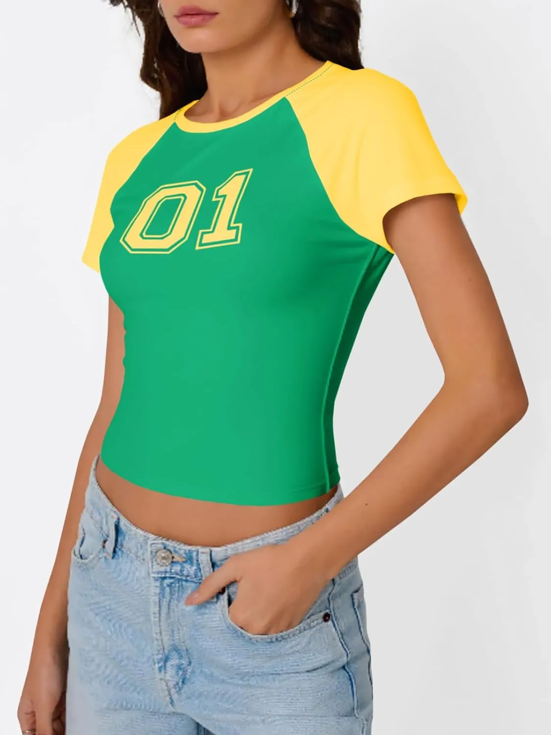 Imily Bela Womens Graphic T Shirt Y2k Baby Tees Summer Letter Print Casual Short Sleeve Slim Fit Crop Tops
