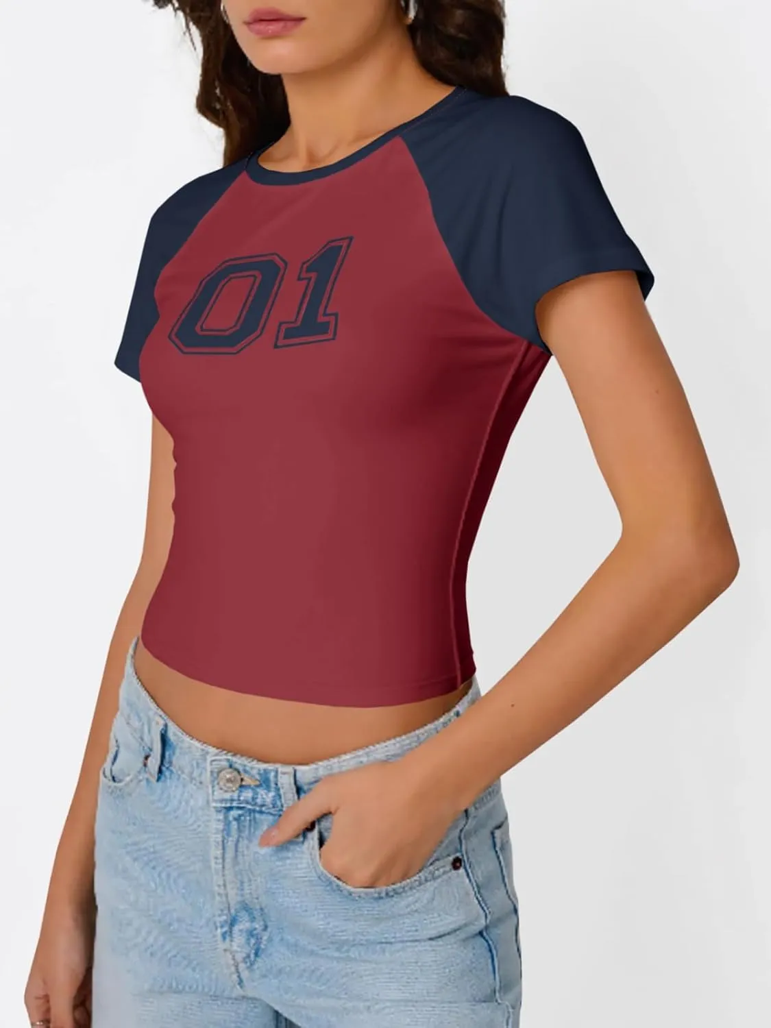 Imily Bela Womens Graphic T Shirt Y2k Baby Tees Summer Letter Print Casual Short Sleeve Slim Fit Crop Tops