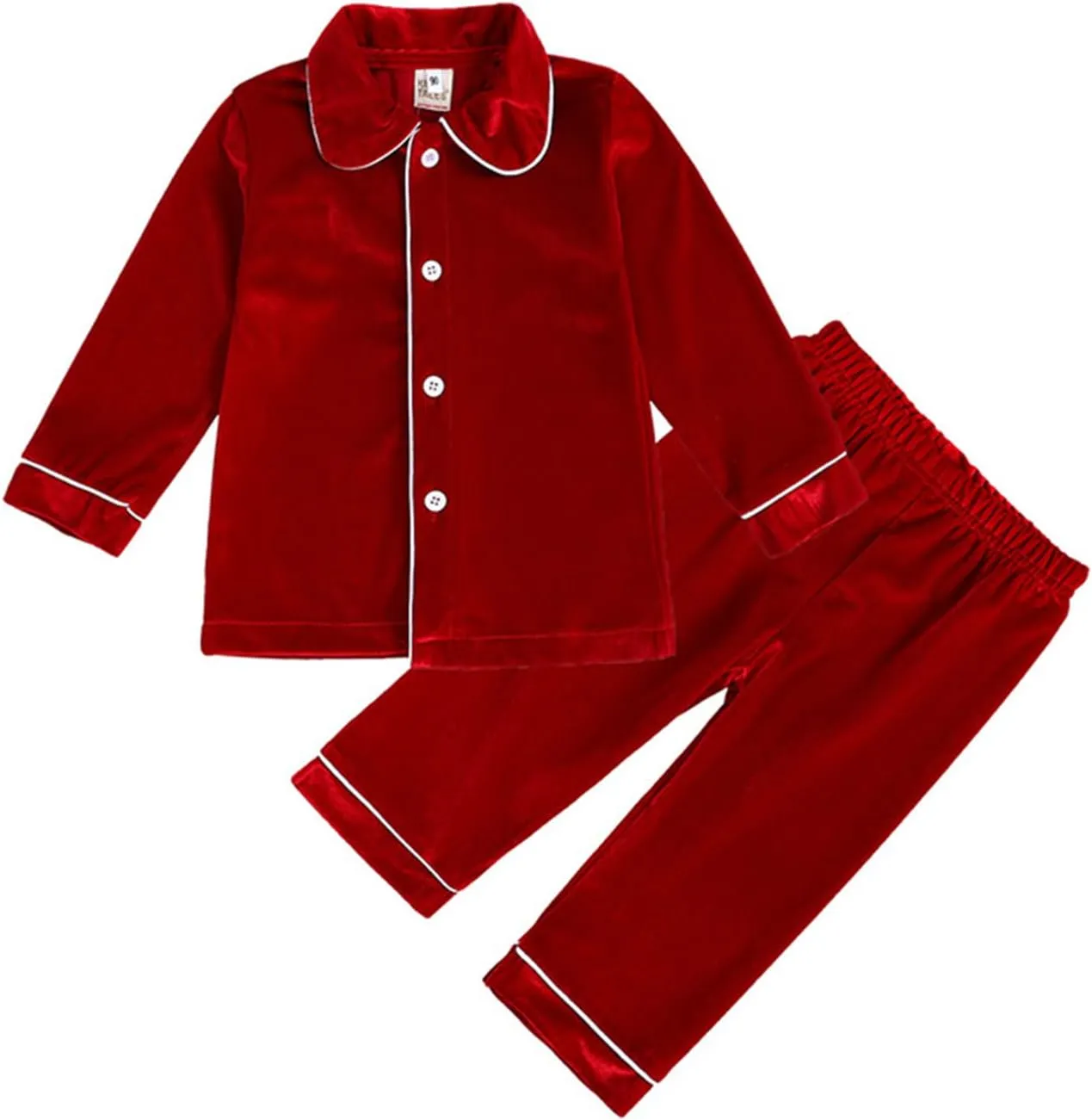 Infant Christmas Paj𝐚mas Girls Boys' Velvet Solid Long Sleeve Button-Down Shirt Tops Winter Clothes for