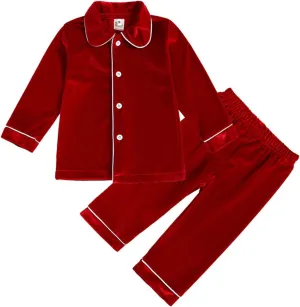 Infant Christmas Paj𝐚mas Girls Boys' Velvet Solid Long Sleeve Button-Down Shirt Tops Winter Clothes for