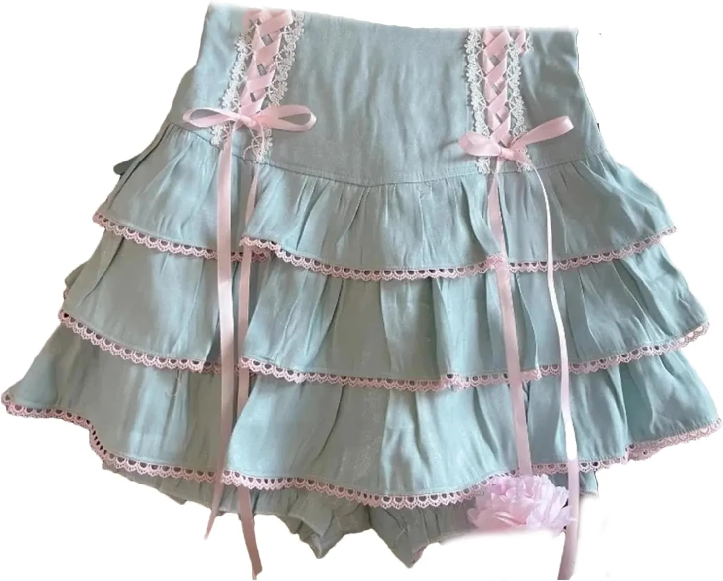 Japanese Kawaii Lace Pleated Skirts Women High Waist Bow Lace-Up Mini Skirts