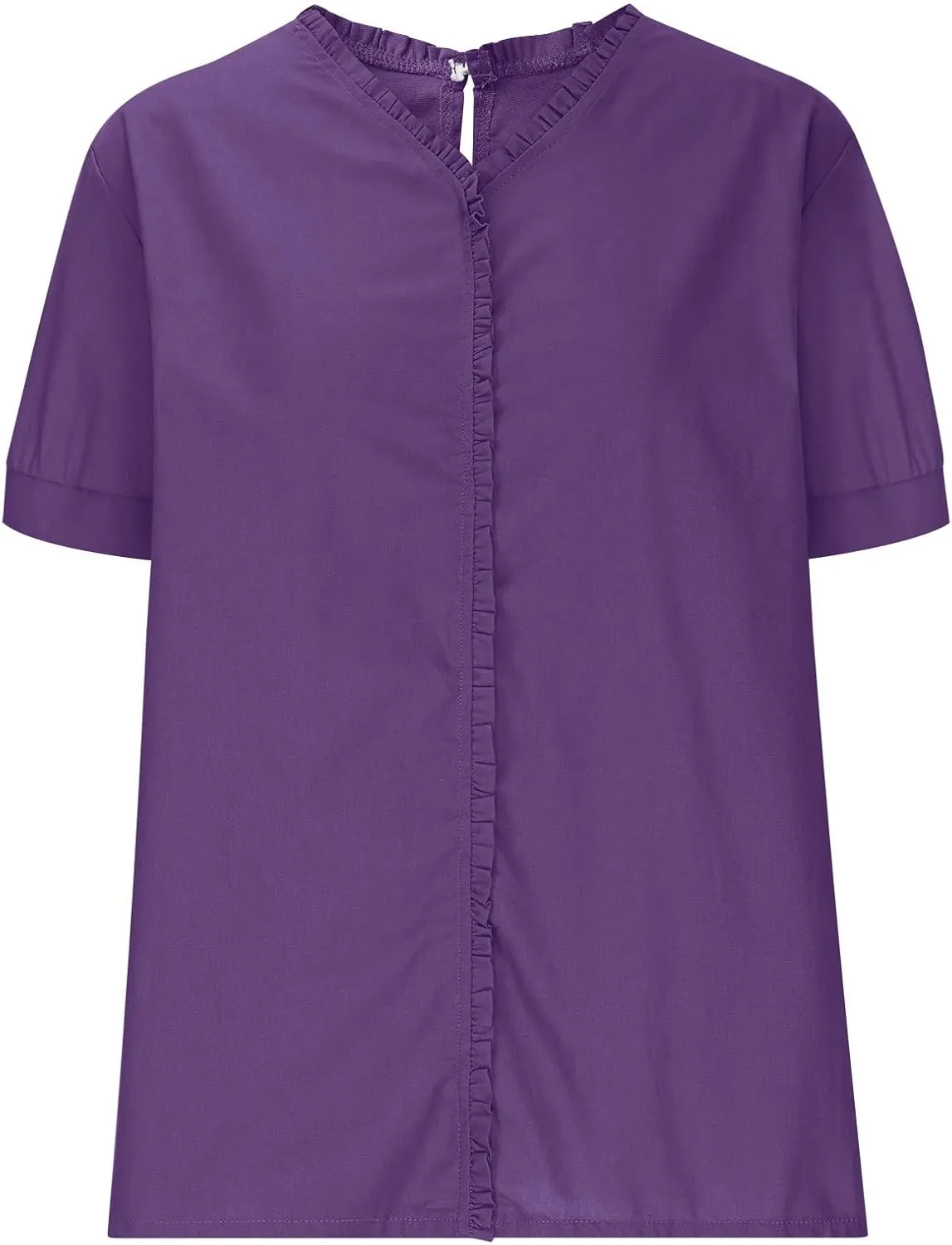 JOAU Women's Cotton Linen Short Sleeve Ruffle Shirts 2025 Summer Loose Casual V Neck Blouse Dressy Boho Beach Tunic Tops