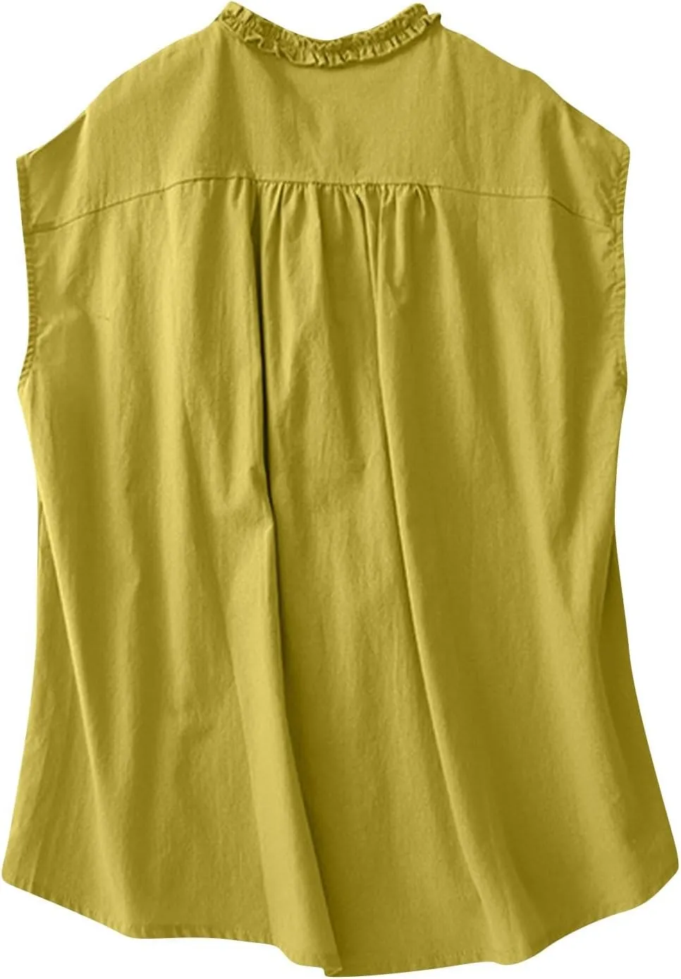 JOAU Women's Summer Button Down Cotton Linen Shirts Casual Sleeveless Frill Trim Crew Neck Cute Tank Tops Dressy Blouses
