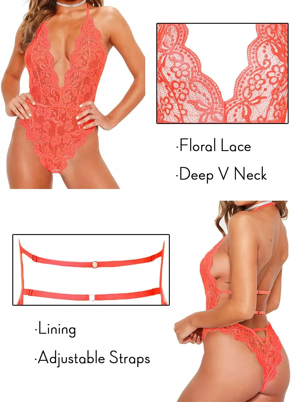Kaei&Shi Bridal Lingerie,Sheer Floral Lace Deep Plunge Bodysuit Women,Bachelorette Gifts For Bride Wedding Boudoir Outfits