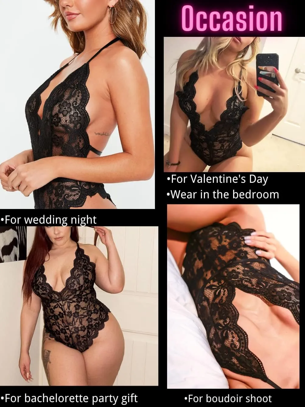 Kaei&Shi Bridal Lingerie,Sheer Floral Lace Deep Plunge Bodysuit Women,Bachelorette Gifts For Bride Wedding Boudoir Outfits