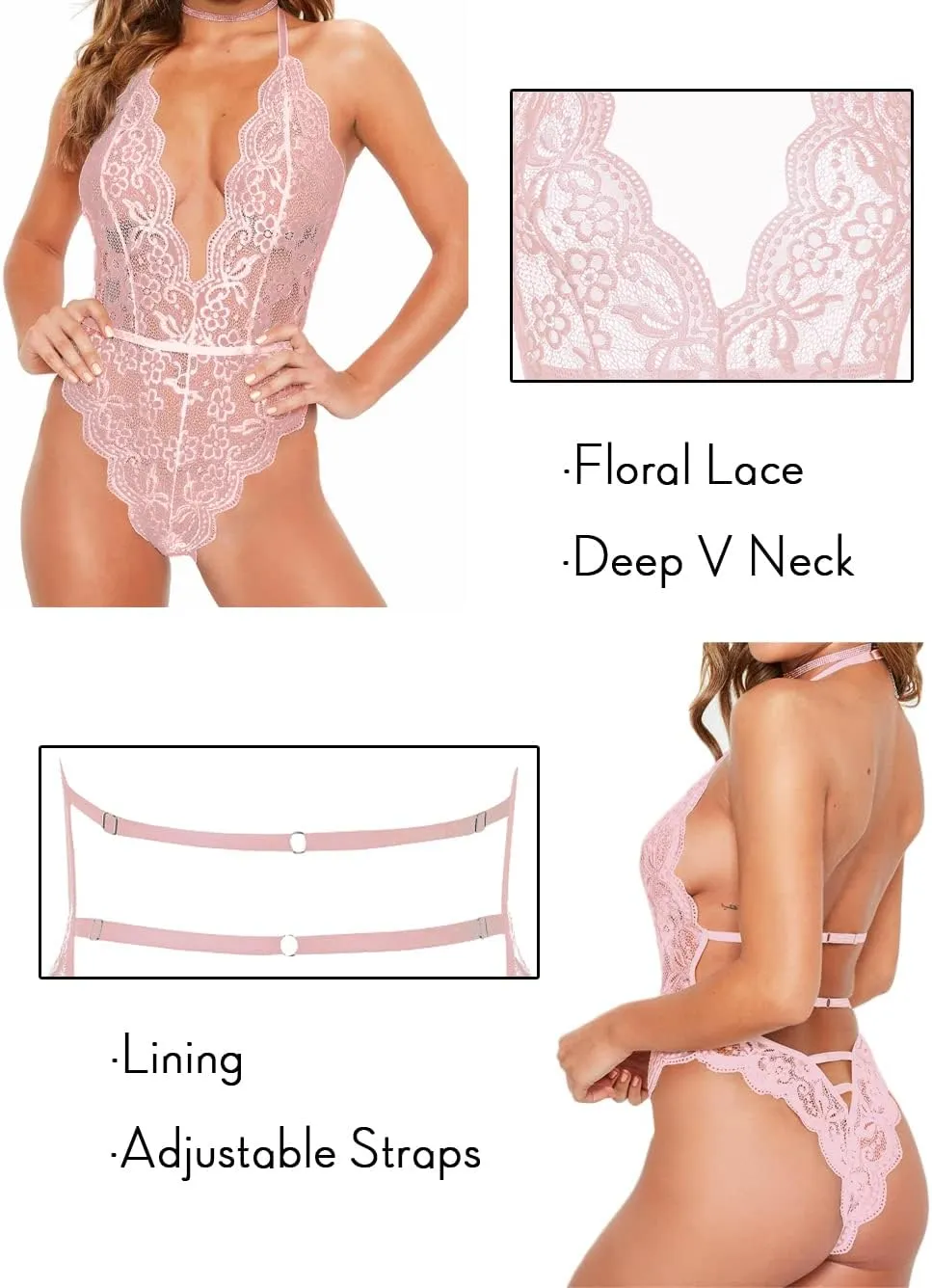 Kaei&Shi Bridal Lingerie,Sheer Floral Lace Deep Plunge Bodysuit Women,Bachelorette Gifts For Bride Wedding Boudoir Outfits