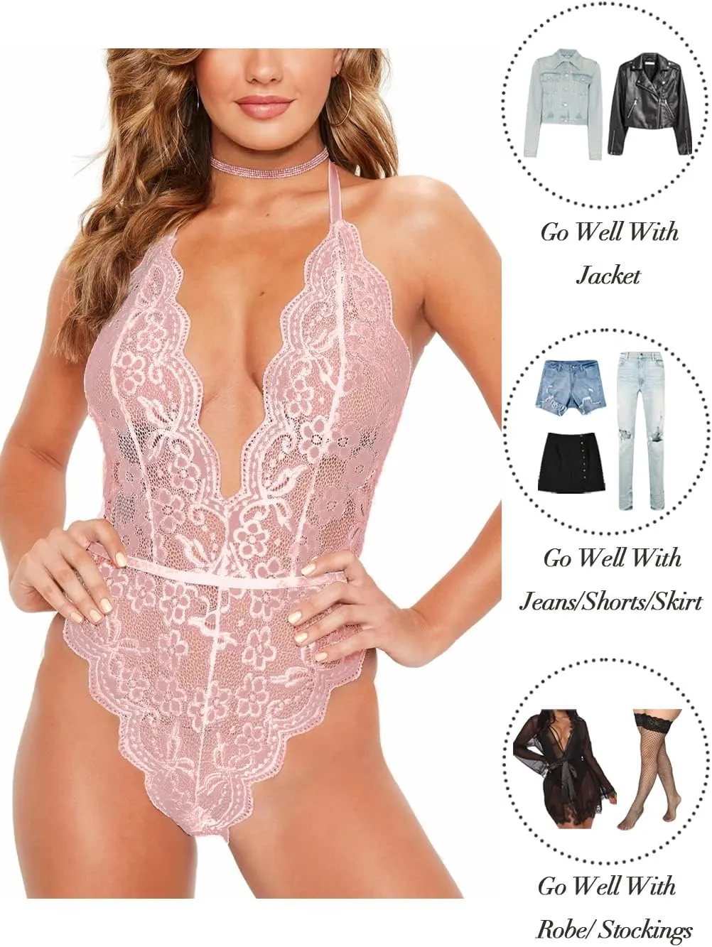Kaei&Shi Bridal Lingerie,Sheer Floral Lace Deep Plunge Bodysuit Women,Bachelorette Gifts For Bride Wedding Boudoir Outfits