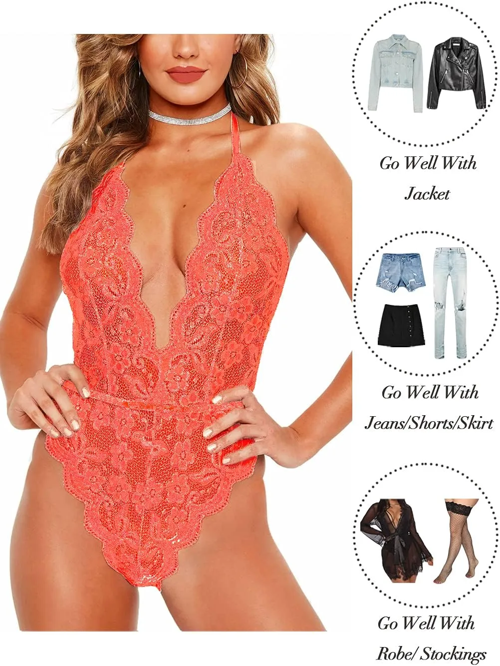 Kaei&Shi Bridal Lingerie,Sheer Floral Lace Deep Plunge Bodysuit Women,Bachelorette Gifts For Bride Wedding Boudoir Outfits