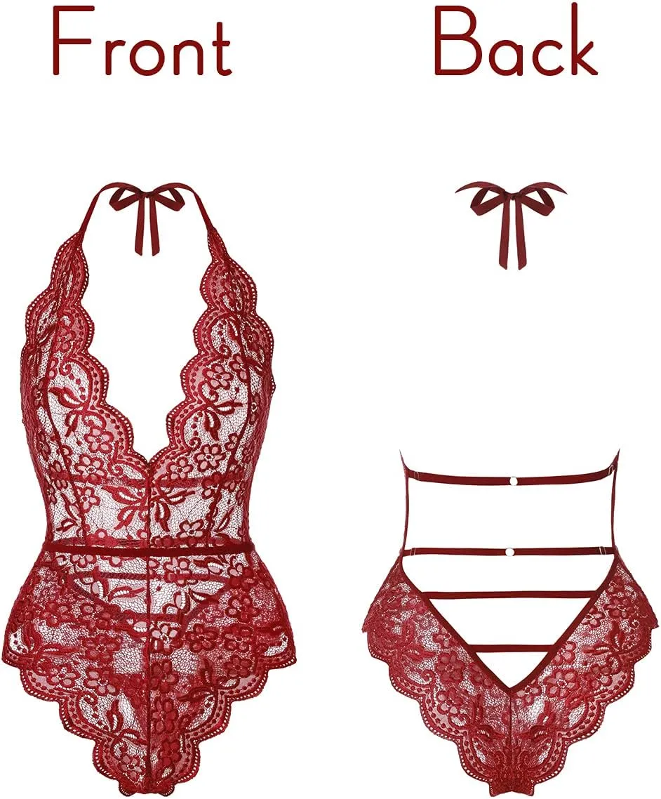 Kaei&Shi Bridal Lingerie,Sheer Floral Lace Deep Plunge Bodysuit Women,Bachelorette Gifts For Bride Wedding Boudoir Outfits